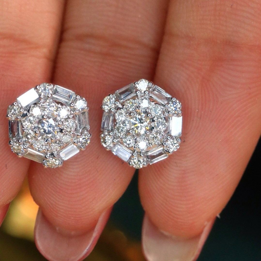 18K天然鑽石-六邊型大顆耳環