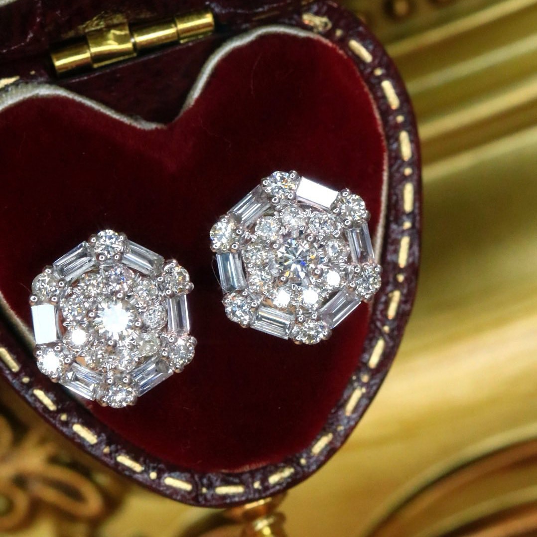 18K天然鑽石-六邊型大顆耳環