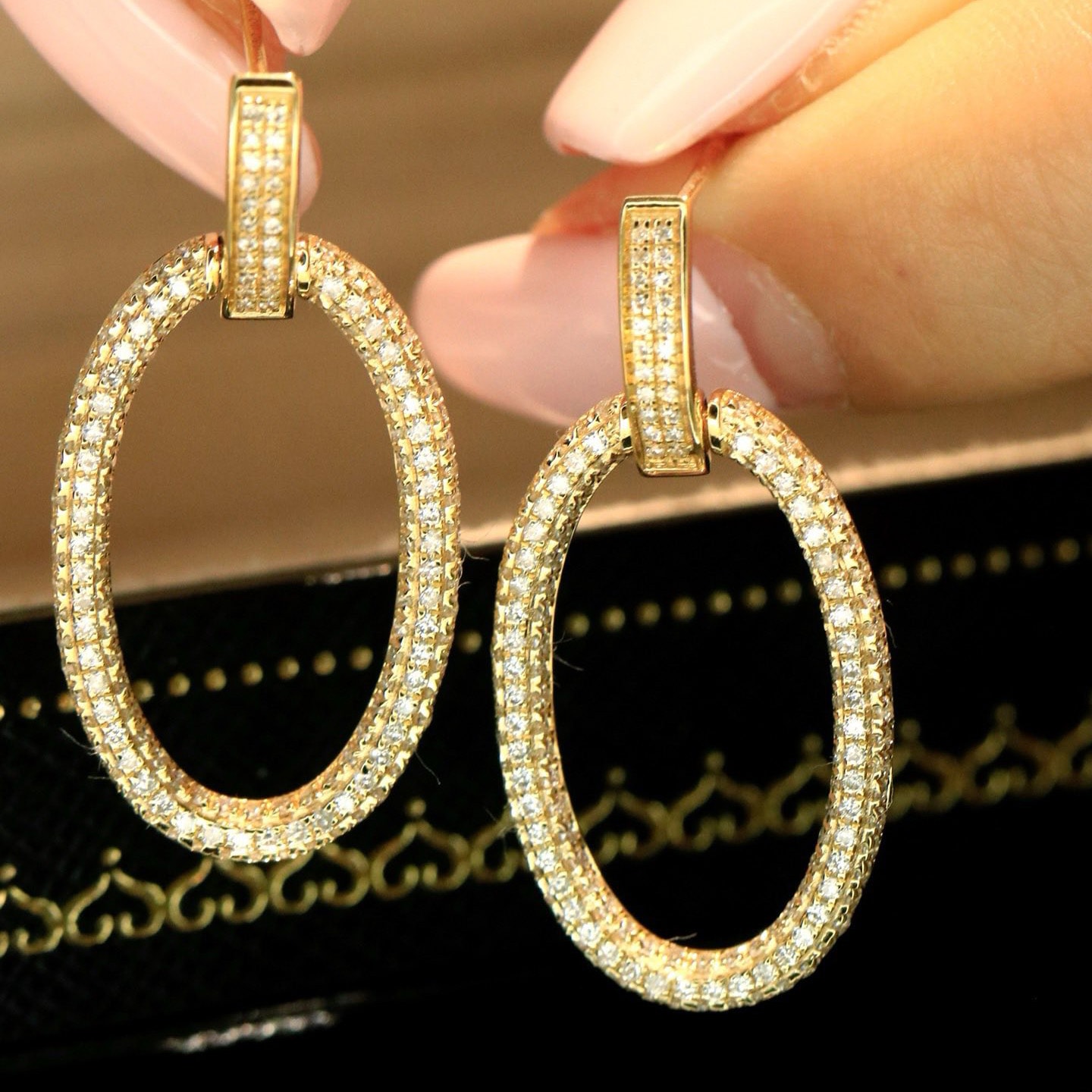 18K天然鑽石-大圈圈名媛耳環