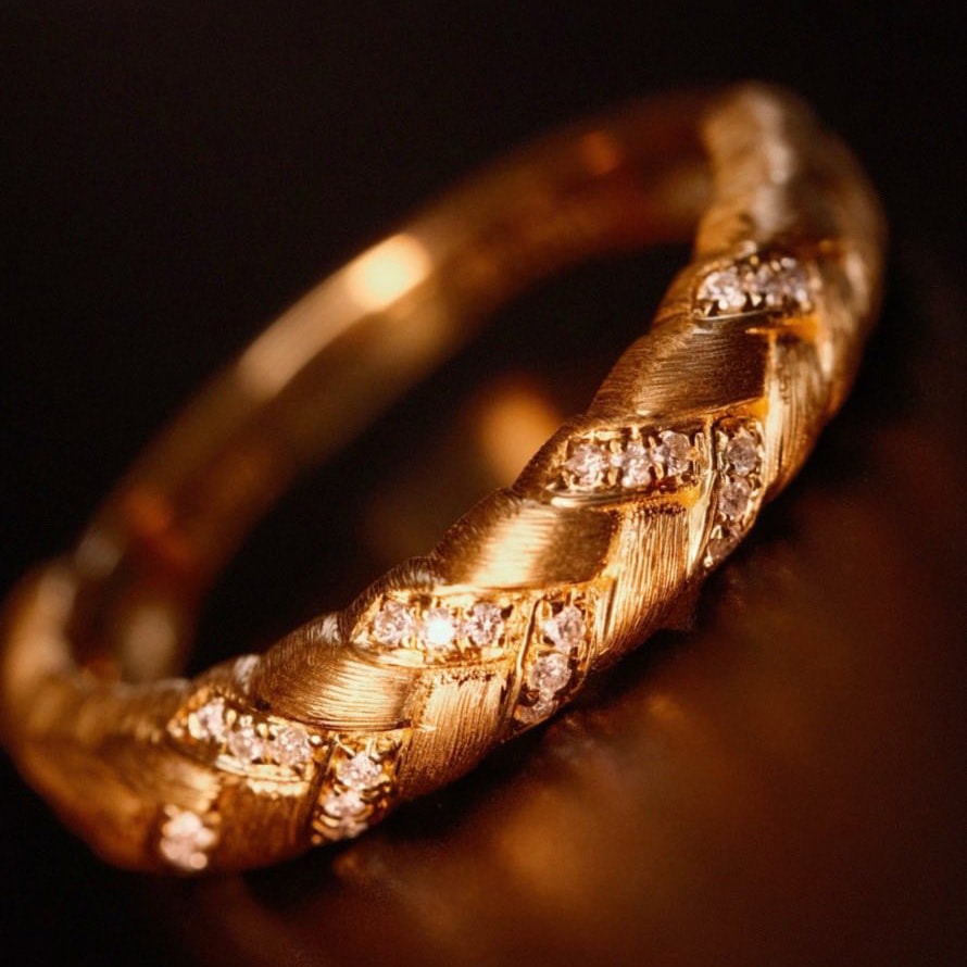 18K天然鑽石拉絲編織手鐲/戒指