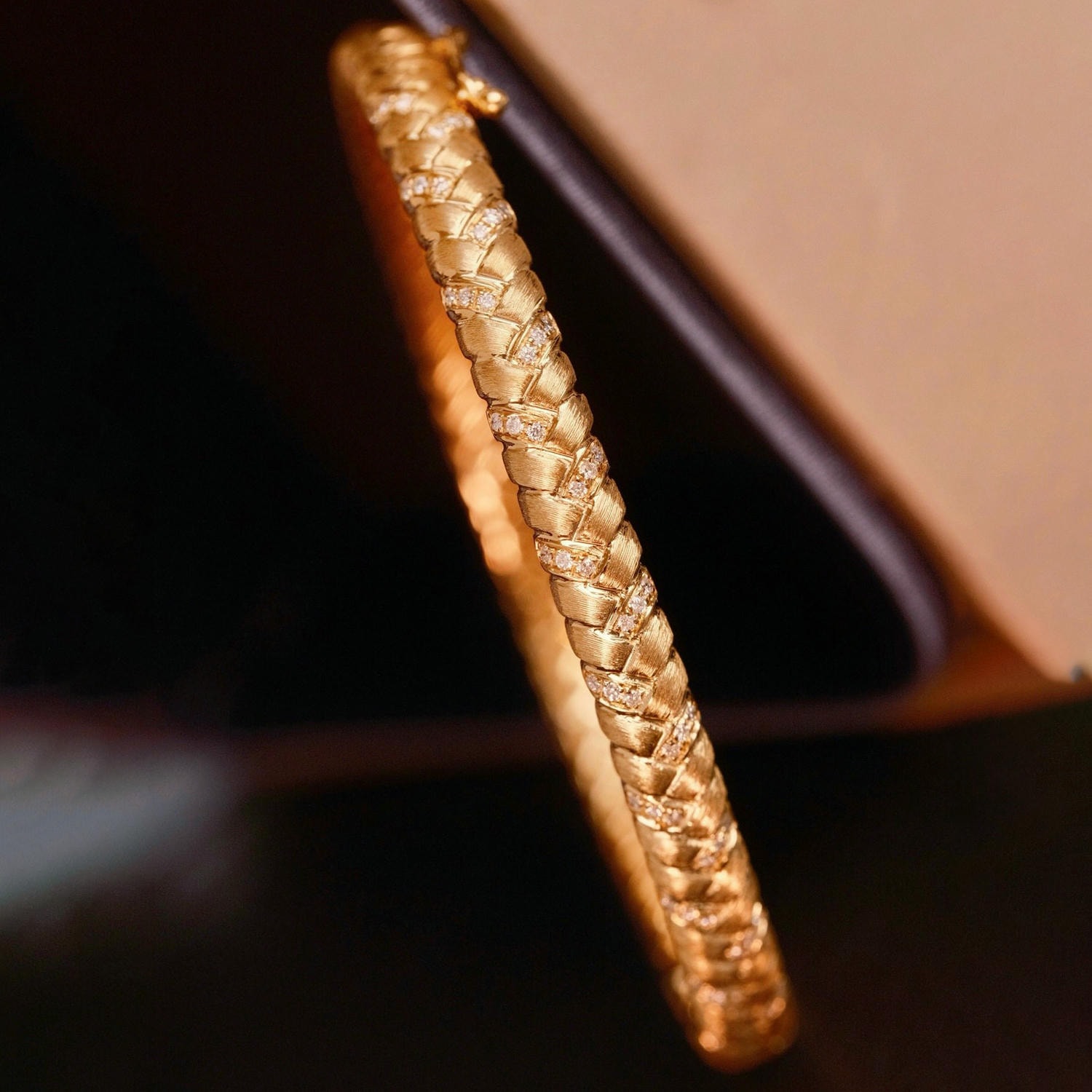 18K天然鑽石拉絲編織手鐲/戒指