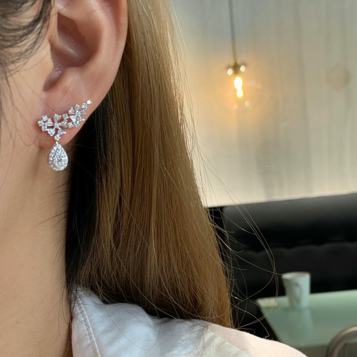 18K天然鑽石-水滴花瓣耳環