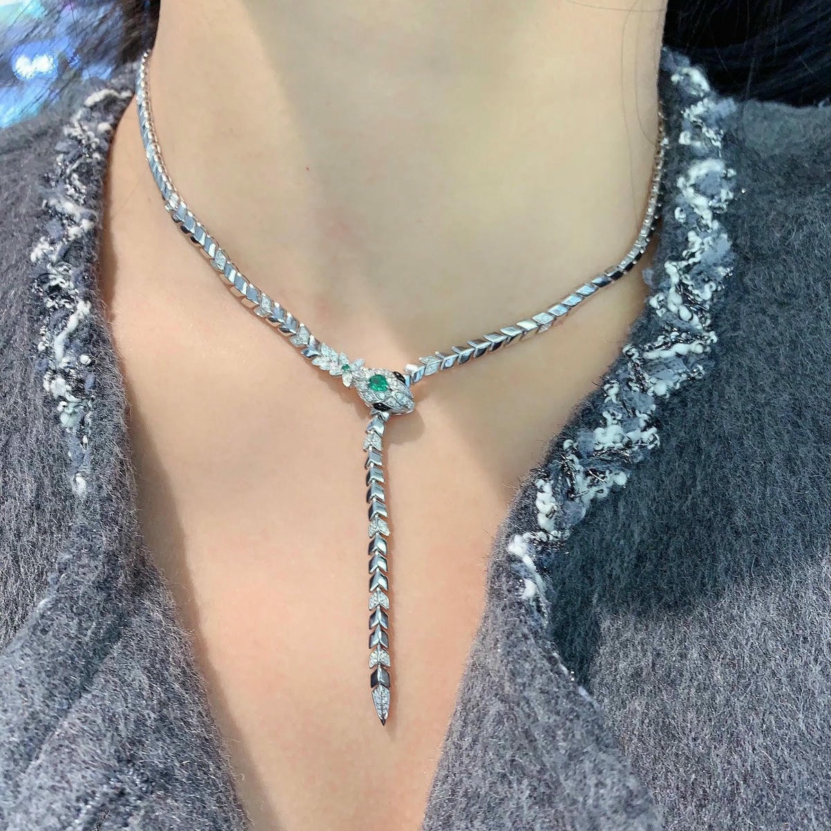 18K天然鑽石-時髦靈蛇項鍊