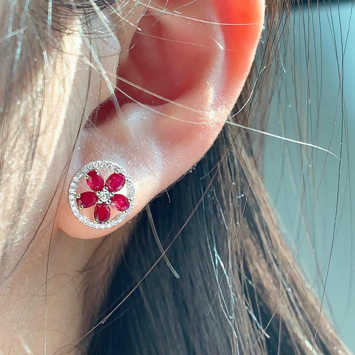 18K天然紅寶石-花圈圈典雅耳環