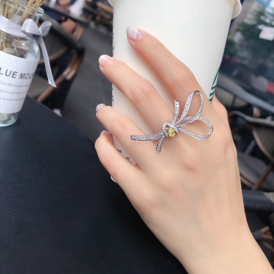 18K天然黃鑽-大蝴蝶結戒指