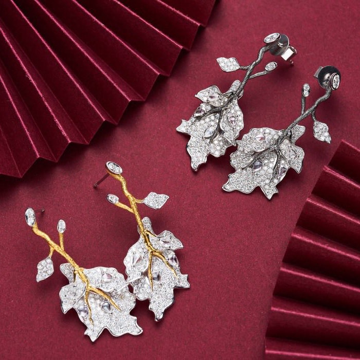 18K天然鑽石-玫瑰樹葉耳環 - 第2張圖 18K天然鑽石-玫瑰樹葉耳環