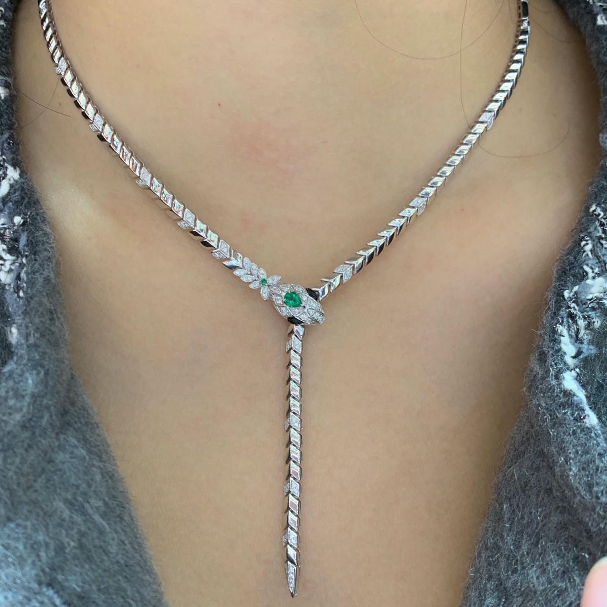 18K天然鑽石-時髦靈蛇項鍊