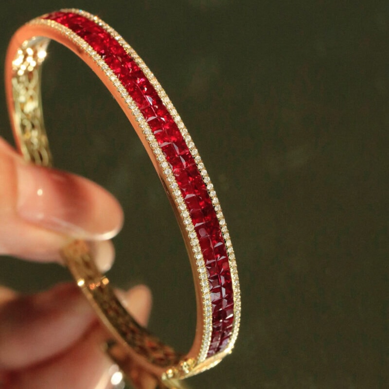 18K天然紅寶石-雙排簡約風手鐲