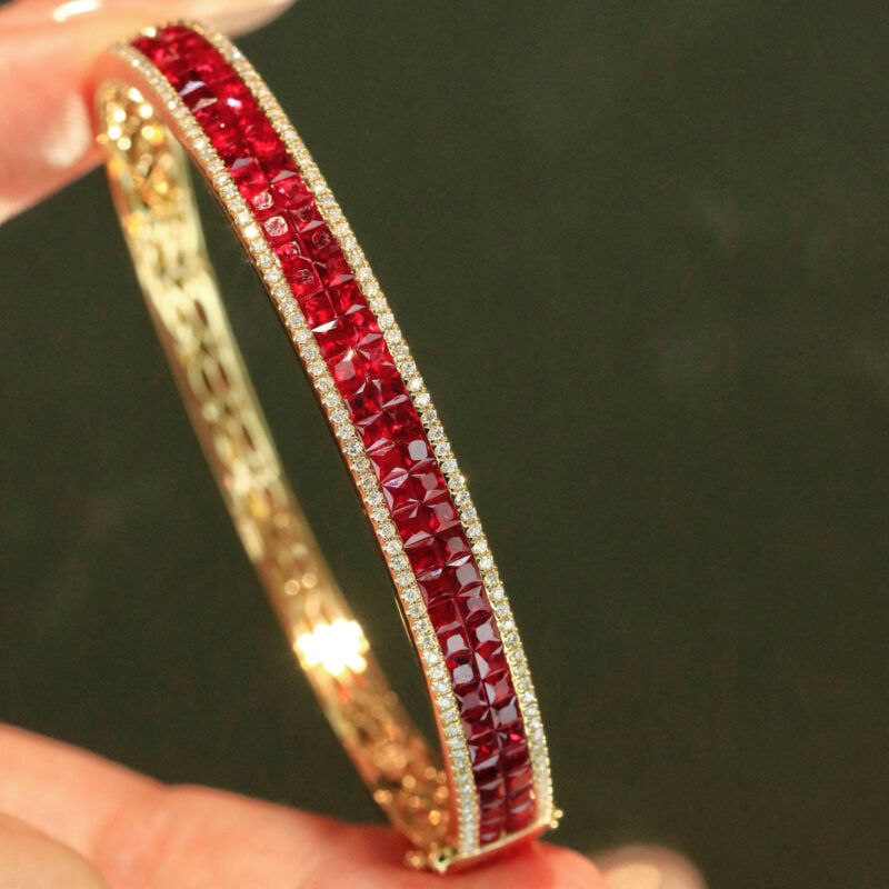 18K天然紅寶石-雙排簡約風手鐲