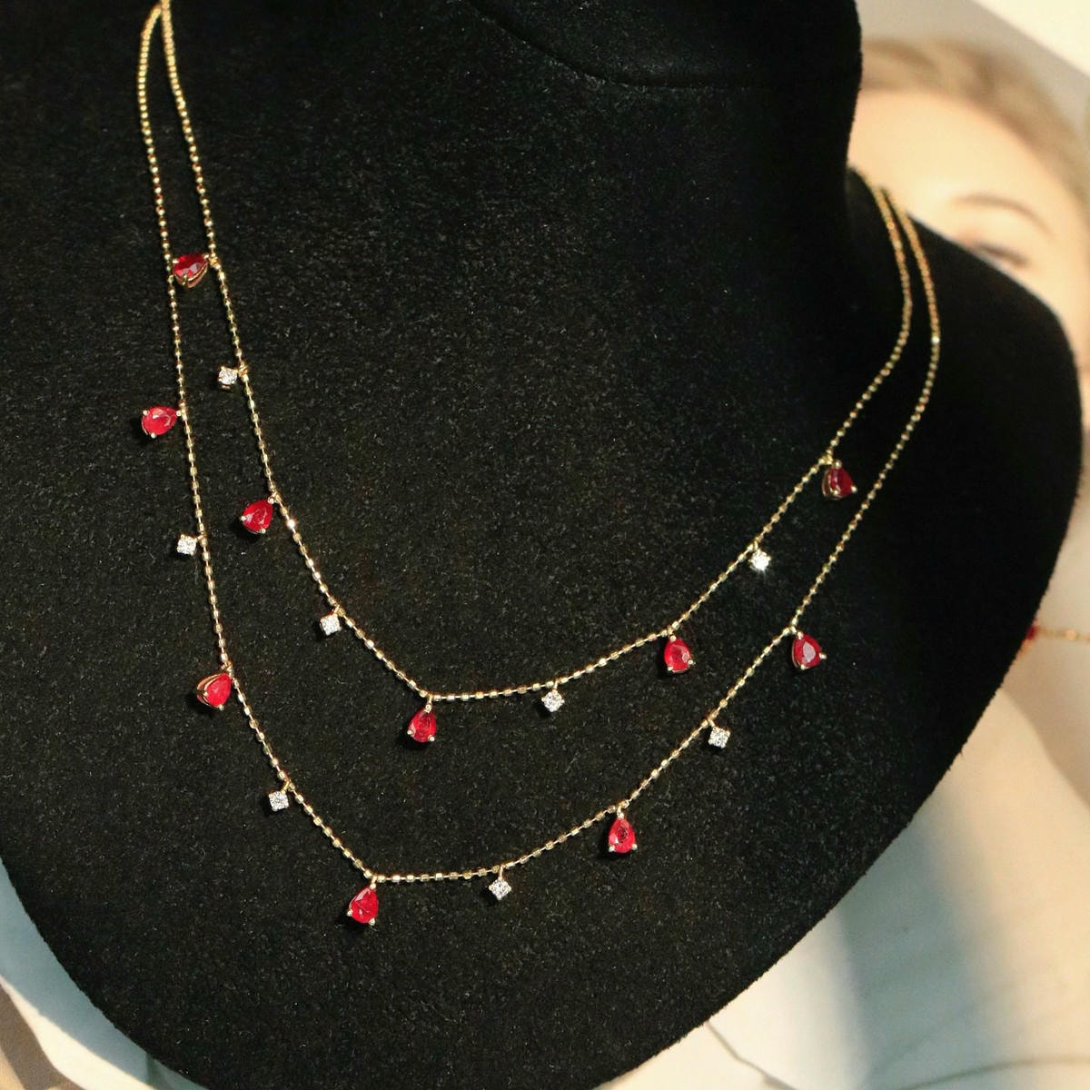 18K天然紅寶石-滿天星項鍊