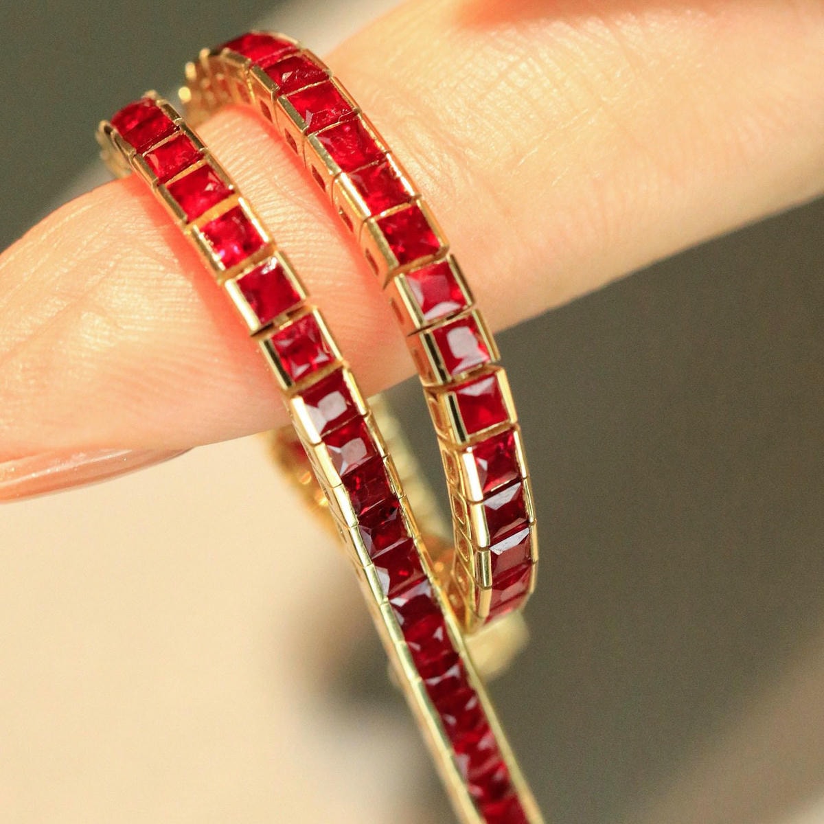 18K天然紅寶石-無邊鑲嵌精緻手鍊