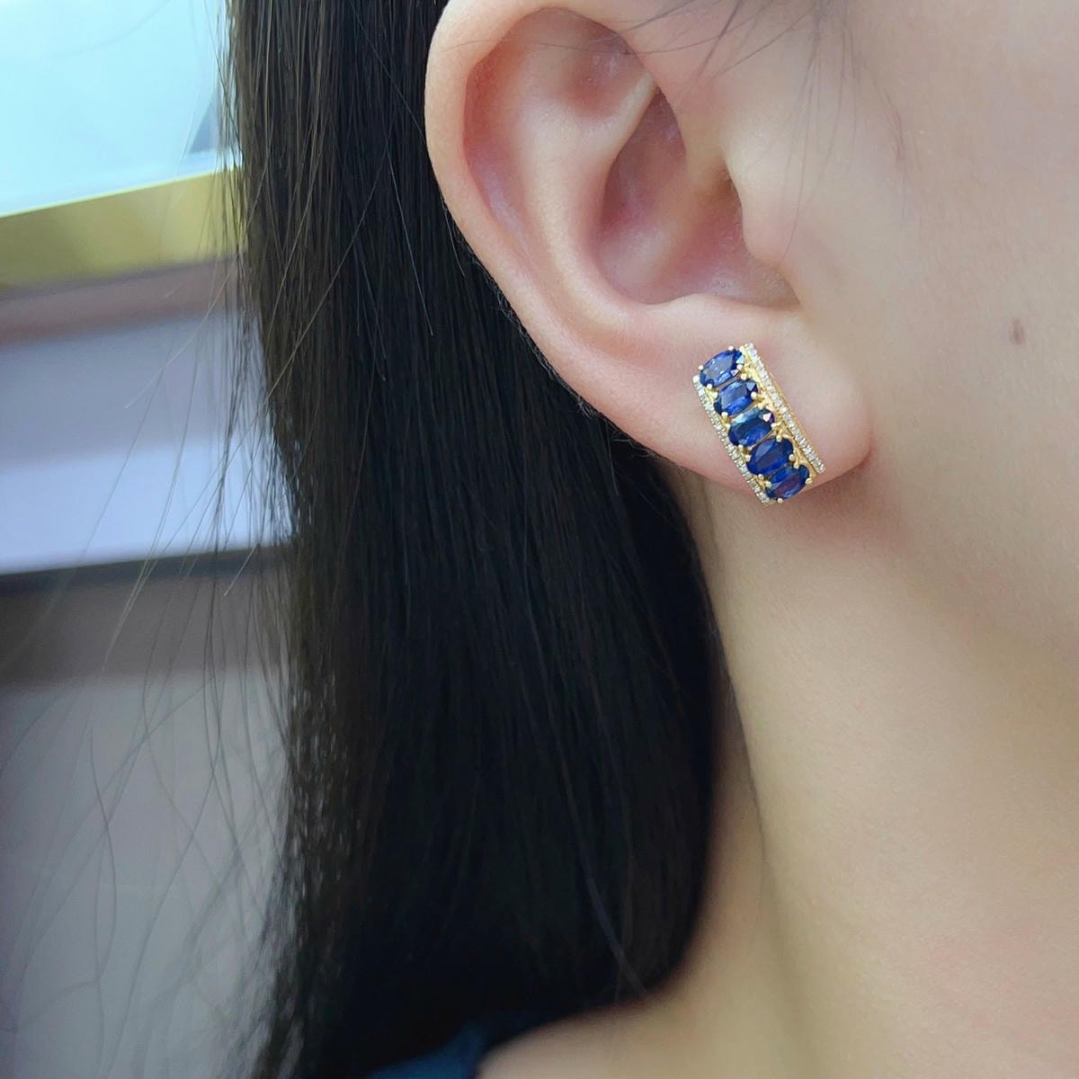 18K天然藍寶石-貴氣皇家風範耳環
