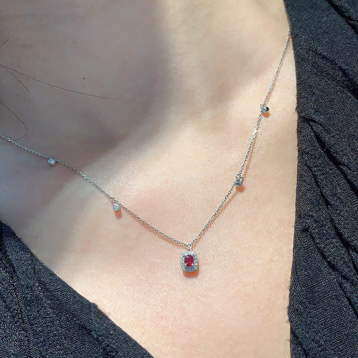 18K天然紅寶石-漫天星光項鍊